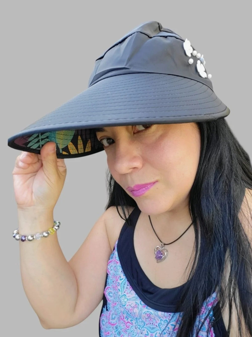 Wide-Brim Sun Visor Hat for Women - Black